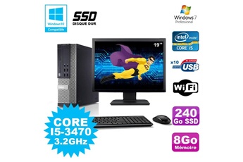 PC De Bureau Dell Lot PC Dell Optiplex 790 Sff Core i5-3470 3.2Ghz 8Go 240Go SSD WiFi W7 +Ecran 19