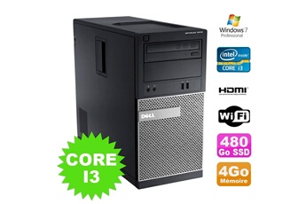 PC De Bureau Dell PC Tour Dell Optiplex 3010 Mt Intel I3-2120 Graveur 4Go 480Go SSD Hdmi WiFi W7