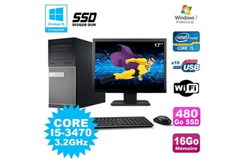 Pc De Bureau Dell Lot Pc Tour Dell 790 I5-3470 3.2Ghz 16Go 480Go Ssd Dvd Wifi Win 7 + Ecran 17"
