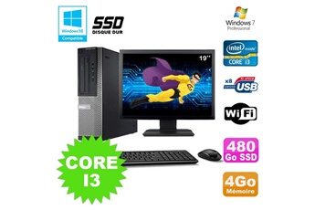 PC De Bureau Dell Lot PC Dell Optiplex 3010 Dt Core I3 3.1Ghz 4Go 480Go SSD WiFi W7 + Ecran 19