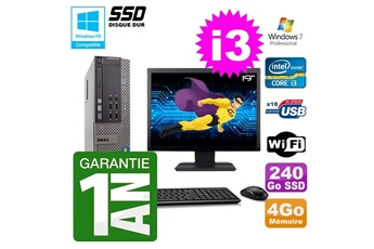 PC De Bureau Dell PC Dell 790 Sff Intel I3-2120 Ram 4Go Disque 240Go SSD Dvd WiFi W7 Ecran 19"