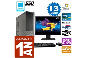 Pc De Bureau Dell Pc Dell 3010 Dt Core I3-3220 Ram 4Go Disque 240 Go Ssd Wifi W7 Ecran 19"