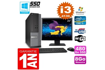 Pc De Bureau Dell Pc Dell 3020 Sff Core I3-4130 Ram 8Go Disque 480 Go Ssd Wifi W7 Ecran 22"