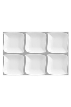 vaisselle paris prix set de 6 assiettes creuses carrée design vague - 21 cm x 21 cm - porcelaine