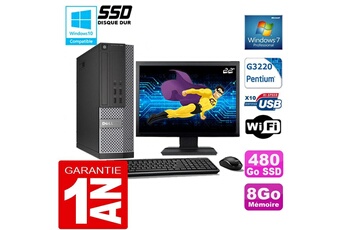 PC De Bureau Dell PC Dell 7020 Sff Intel G3220 Ram 8Go Disque 480 Go SSD WiFi W7 Ecran 22"