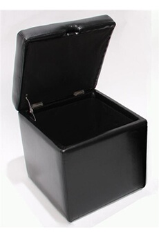 pouf tabouret cube-coffre onex, cuir, 45x44x44cm, noir