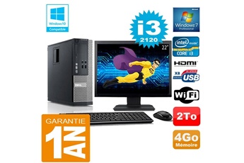 Pc De Bureau Dell Pc Dell 390 Sff Core I3-2120 Ram 4Go Disque 2 To Wifi W7 Ecran 22"