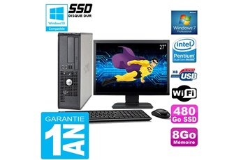 Ensemble Pc Avec écran Dell Pc Dell 380 Sff Intel E5700 Ram 8go Disque 480 Go Ssd Wifi W7 Ecran 27"