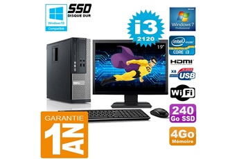 PC De Bureau Dell PC Dell 390 Sff Core I3-2120 Ram 4Go Disque 240 Go SSD WiFi W7 Ecran 19"