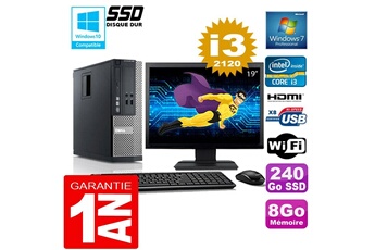 PC De Bureau Dell PC Dell 390 Sff Core I3-2120 Ram 8Go Disque 240 Go SSD WiFi W7 Ecran 19"