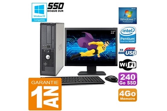 Ensemble Pc Avec Écran Dell Pc Dell 380 Sff Intel E5700 Ram 4Go Disque 240 Go Ssd Wifi W7 Ecran 22"