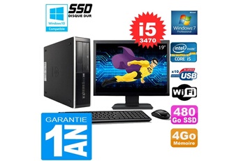 PC De Bureau HP PC HP Compaq 8300 Sff Core i5-3470 Ram 4Go Disque 480 Go SSD WiFi W7 Ecran 19"