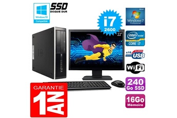 PC De Bureau HP PC HP Compaq 8300 Sff Core i7-2600 Ram 16Go Disque 240 Go SSD WiFi W7 Ecran 22"