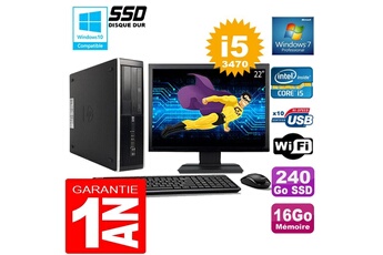 PC De Bureau HP PC HP Compaq 8300 Sff Core i5-3470 Ram 16Go Disque 240 Go SSD WiFi W7 Ecran 22"