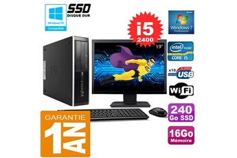PC De Bureau HP PC HP Compaq 8300 Sff Core i5-2400 Ram 16Go Disque 240 Go SSD WiFi W7 Ecran 19"