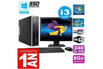 PC De Bureau HP PC HP Compaq 8300 Sff Core I3-2120 Ram 8Go Disque 240 Go SSD WiFi W7 Ecran 19"