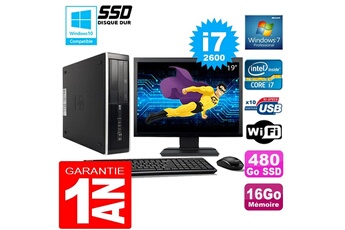 PC De Bureau HP PC HP Compaq 8300 Sff Core i7-2600 Ram 16Go Disque 480 Go SSD WiFi W7 Ecran 19"