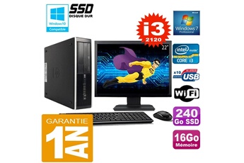 PC De Bureau HP PC HP Compaq 8300 Sff Core I3-2120 Ram 16Go Disque 240 Go SSD WiFi W7 Ecran 22"