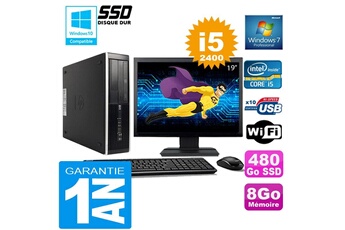 PC De Bureau HP PC HP Compaq 8300 Sff Core i5-2400 Ram 8Go Disque 480 Go SSD WiFi W7 Ecran 19"