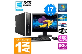 PC De Bureau HP PC HP Compaq 8300 Sff Core i7-3770 Ram 8Go Disque 480 Go SSD WiFi W7 Ecran 22"