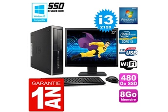 PC De Bureau HP PC HP Compaq 8300 Sff Core I3-2120 Ram 8Go Disque 480 Go SSD WiFi W7 Ecran 22"