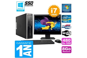 PC De Bureau HP PC HP Compaq 8300 Sff Core i7-2600 Ram 8Go Disque 480 Go SSD WiFi W7 Ecran 22"