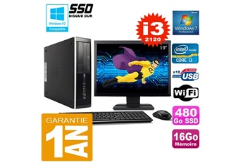 PC De Bureau HP PC HP Compaq 8300 Sff Core I3-2120 Ram 16Go Disque 480 Go SSD WiFi W7 Ecran 19"