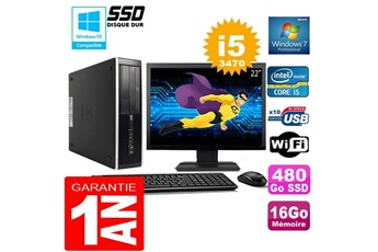 PC De Bureau HP PC HP Compaq 8300 Sff Core i5-3470 Ram 16Go Disque 480 Go SSD WiFi W7 Ecran 22"
