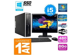 PC De Bureau HP PC HP Compaq 8300 Sff Core i5-3470 Ram 8Go Disque 480 Go SSD WiFi W7 Ecran 22"