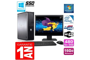 Unité Centrale Dell Pc Dell 780 Dt Intel E5300 Ram 16Go Disque 480 Go Ssd Wifi W7 Ecran 22"