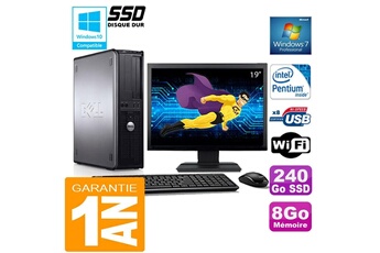Ensemble Pc Avec Écran Dell Pc Dell 780 Dt Intel E5300 Ram 8Go Disque 240 Go Ssd Wifi W7 Ecran 19"