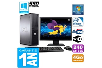 Ensemble Pc Avec Écran Dell Pc Dell 780 Dt Intel E5300 Ram 4Go Disque 240 Go Ssd Wifi W7 Ecran 22"