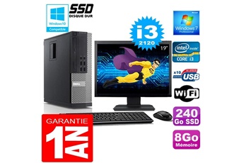 PC De Bureau Dell PC Dell 990 Sff Core I3-2120 Ram 8Go Disque 240 Go SSD WiFi W7 Ecran 19"