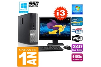 PC De Bureau Dell PC Dell 990 Sff Core I3-2120 Ram 16Go Disque 240 Go SSD WiFi W7 Ecran 19"