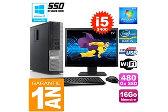 PC De Bureau Dell PC Dell 990 Sff Core i5-2400 Ram 16Go Disque 480 Go SSD WiFi W7 Ecran 19"