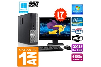 PC De Bureau Dell PC Dell 990 Sff Core i7-2600 Ram 16Go Disque 240 Go SSD WiFi W7 Ecran 19"