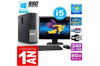 PC De Bureau Dell PC Dell 990 Sff Core i5-2400 Ram 8Go Disque 240 Go SSD WiFi W7 Ecran 19"