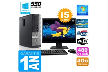 PC De Bureau Dell PC Dell 990 Sff Core i5-2400 Ram 4Go Disque 480 Go SSD WiFi W7 Ecran 22"