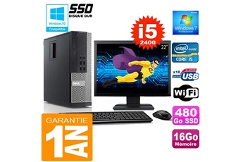 PC De Bureau Dell PC Dell 990 Sff Core i5-2400 Ram 16Go Disque 480 Go SSD WiFi W7 Ecran 22"