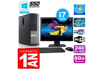 PC De Bureau Dell PC Dell 990 Sff Core i7-2600 Ram 8Go Disque 240 Go SSD WiFi W7 Ecran 22"