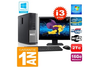 PC De Bureau Dell PC Dell 990 Sff Core I3-2120 Ram 16Go Disque 2 To WiFi W7 Ecran 22"