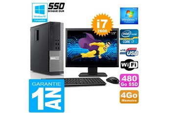 PC De Bureau Dell PC Dell 990 Sff Core i7-2600 Ram 4Go Disque 480 Go SSD WiFi W7 Ecran 19"