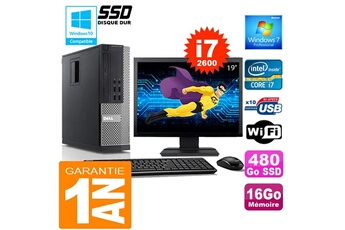 PC De Bureau Dell PC Dell 990 Sff Core i7-2600 Ram 16Go Disque 480 Go SSD WiFi W7 Ecran 19"