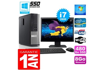 PC De Bureau Dell PC Dell 990 Sff Core i7-2600 Ram 8Go Disque 480 Go SSD WiFi W7 Ecran 22"