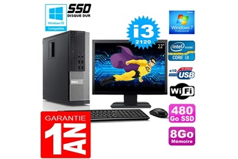 PC De Bureau Dell PC Dell 990 Sff Core I3-2120 Ram 8Go Disque 480 Go SSD WiFi W7 Ecran 22"