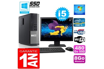 PC De Bureau Dell PC Dell 990 Sff Core i5-2400 Ram 8Go Disque 480 Go SSD WiFi W7 Ecran 22"