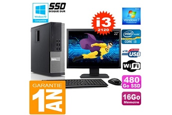 PC De Bureau Dell PC Dell 990 Sff Core I3-2120 Ram 16Go Disque 480 Go SSD WiFi W7 Ecran 22"