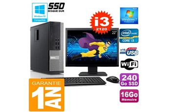 PC De Bureau Dell PC Dell 990 Sff Core I3-2120 Ram 16Go Disque 240 Go SSD WiFi W7 Ecran 22"