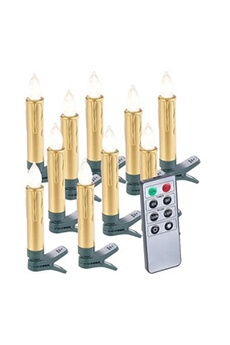 guirlande lumineuse intérieur lunartec 10 bougies led pour sapin de noël avec télécommande - coloris or