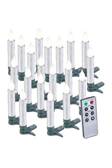 guirlande lumineuse intérieur lunartec 20 bougies led pour sapin de noël avec télécommande - coloris argent